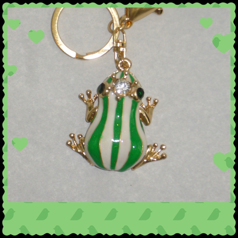 ♥️- Green & White Frog Prince Purse Charm